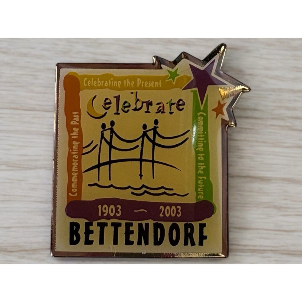 City of Bettendorf,‎ Iowa, Celebrate Iowa Pin, 1903-2003 Goldtone, 1"